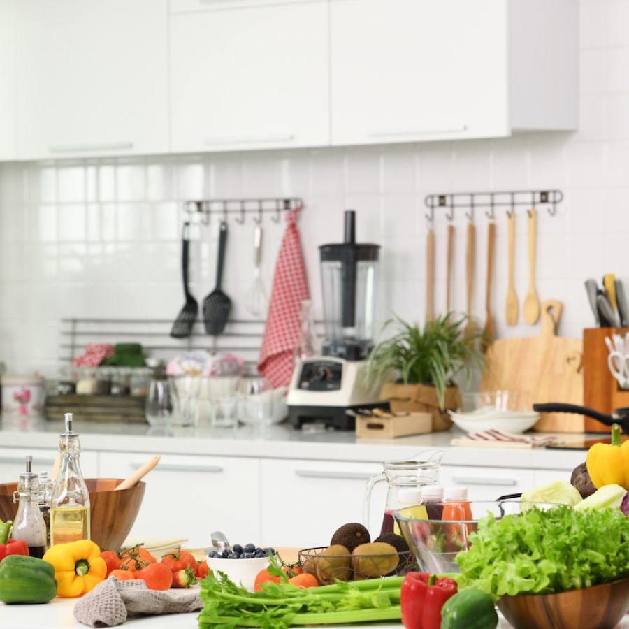 Interiors design of kitchen  with some vegetables and fruits